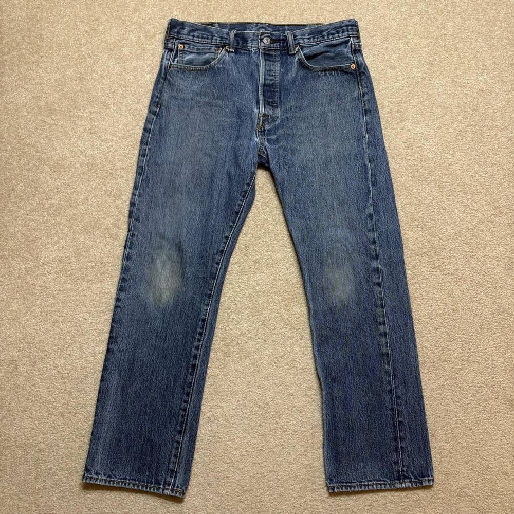 Levis 501 Jeans Mens 32x28 Blue Medium Wash Button Fly Straight Leg Denim Pants
